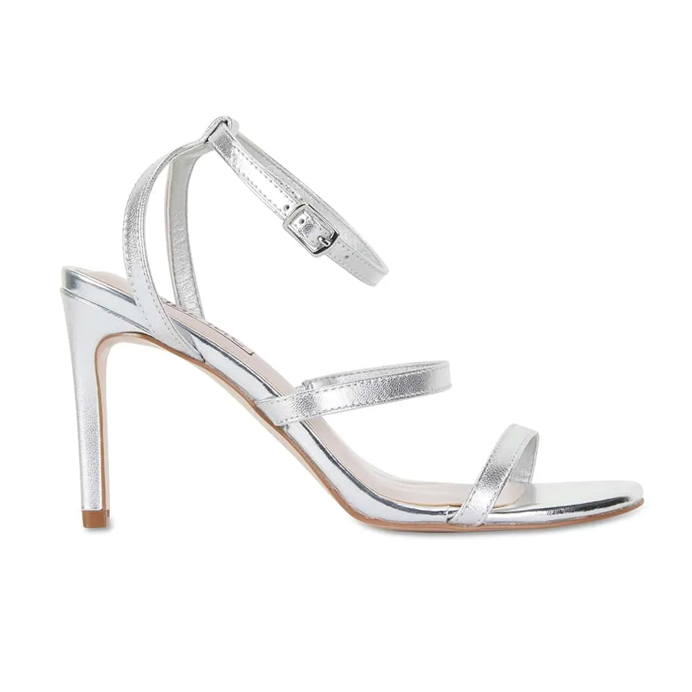 Testify Heel in Silver Metallic Leather
