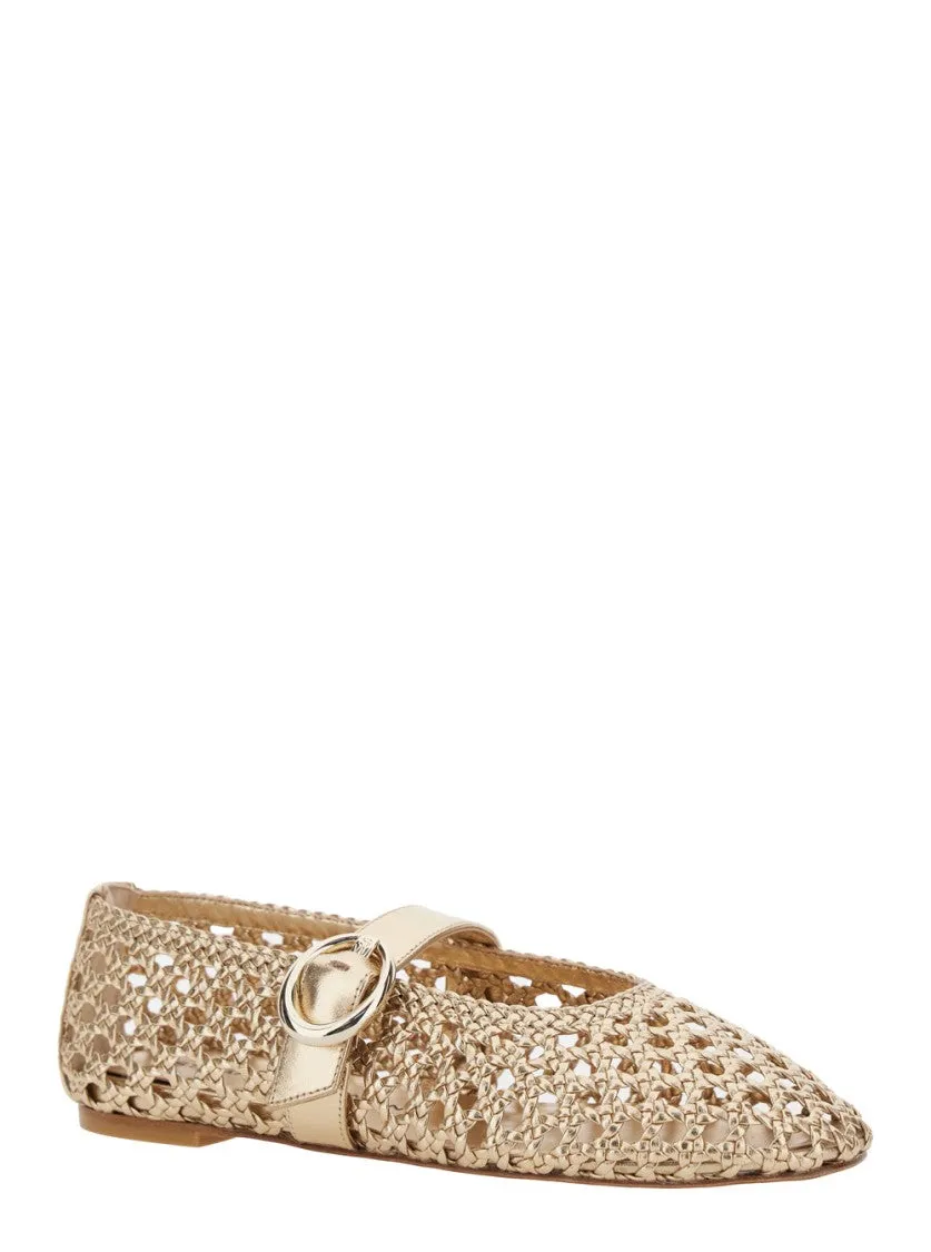 Thea Maryjane' Gold Colored Ballerinas With Perforated Design