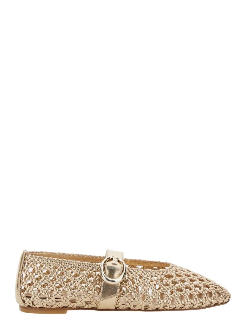 Thea Maryjane' Gold Colored Ballerinas With Perforated Design