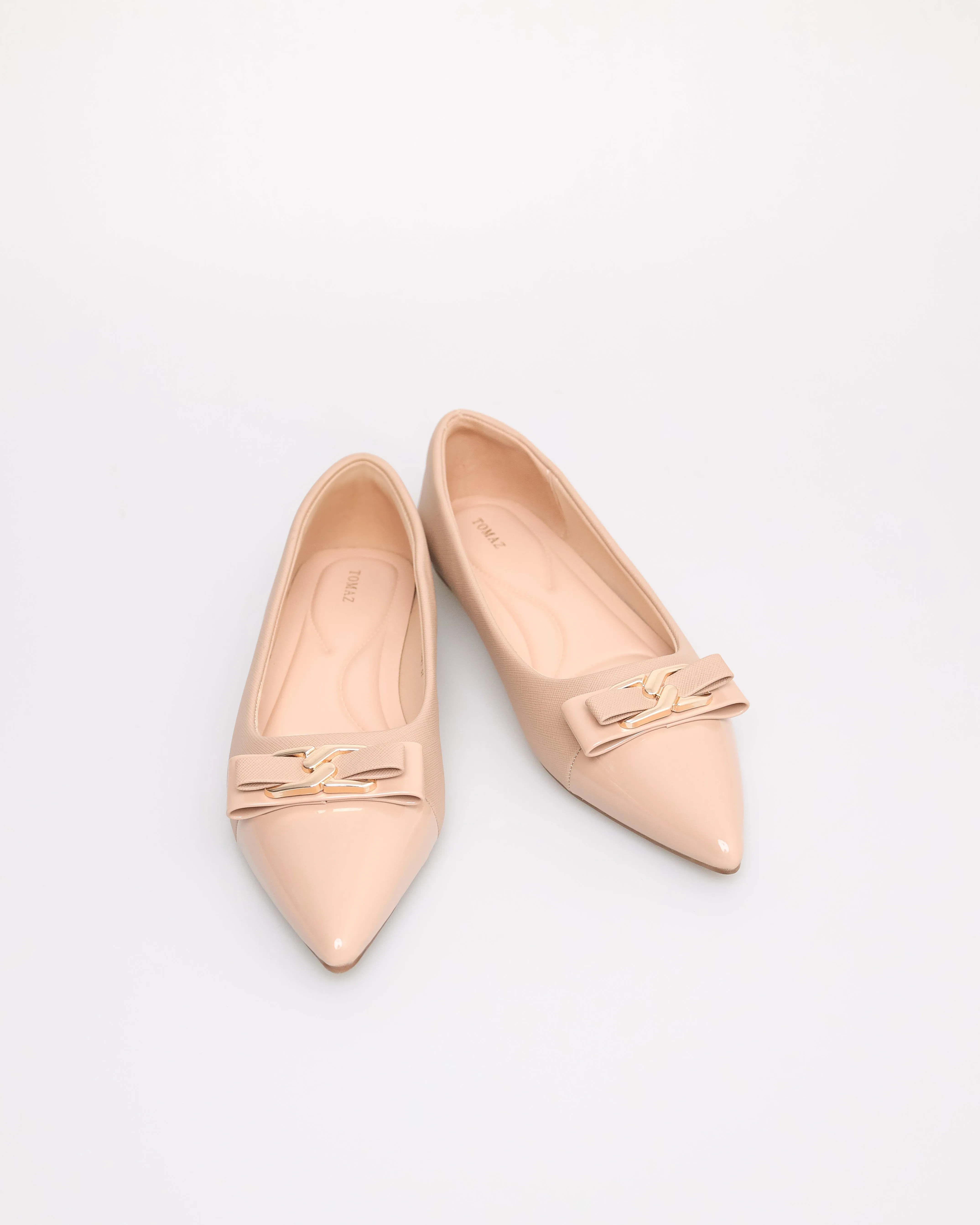 Tomaz NN381 Ladies Pointy Gold Tone Bow Flats