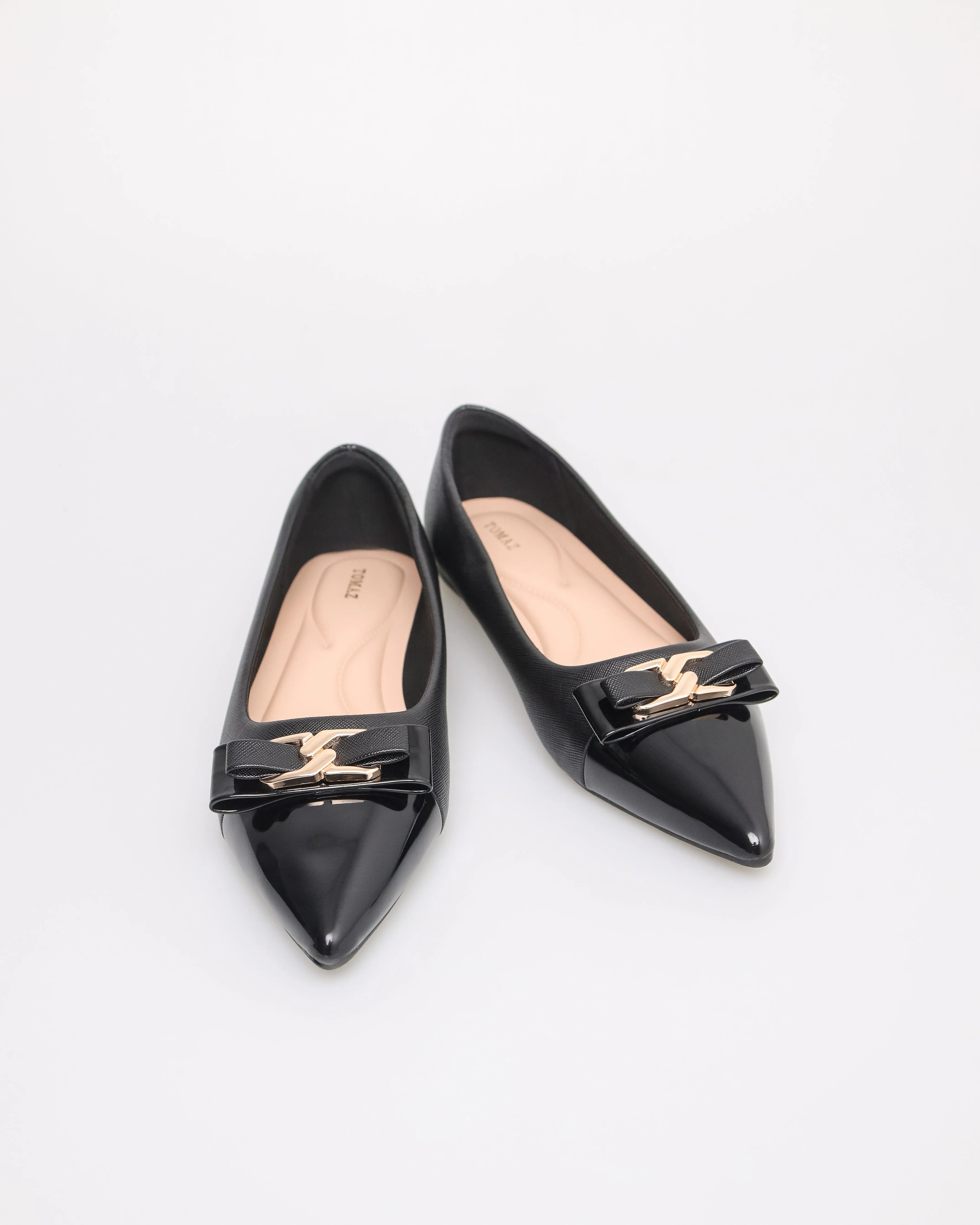 Tomaz NN381 Ladies Pointy Gold Tone Bow Flats