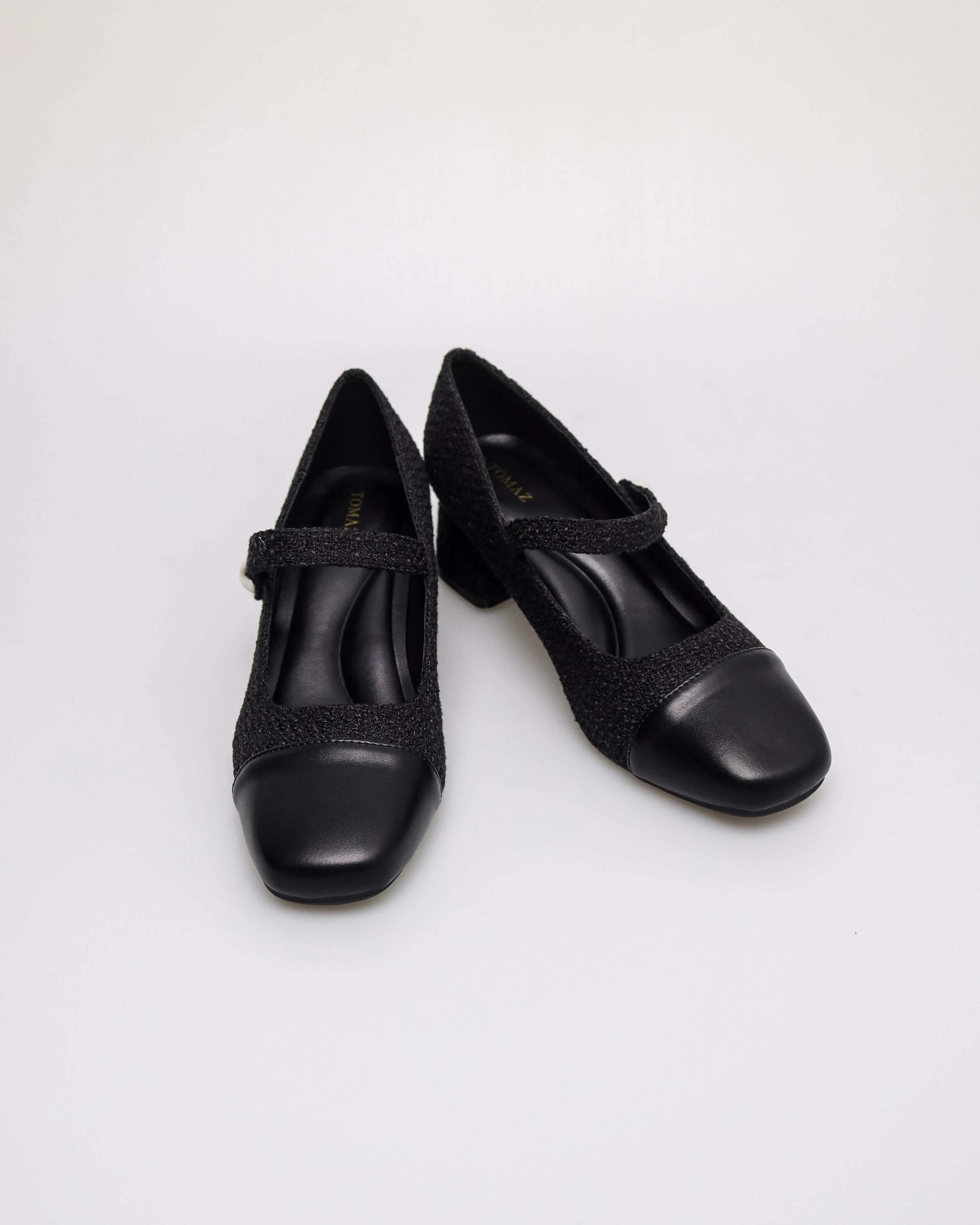 Tomaz YX230 Ladies Elegant Pearl-Button Mary Jane Block Heel