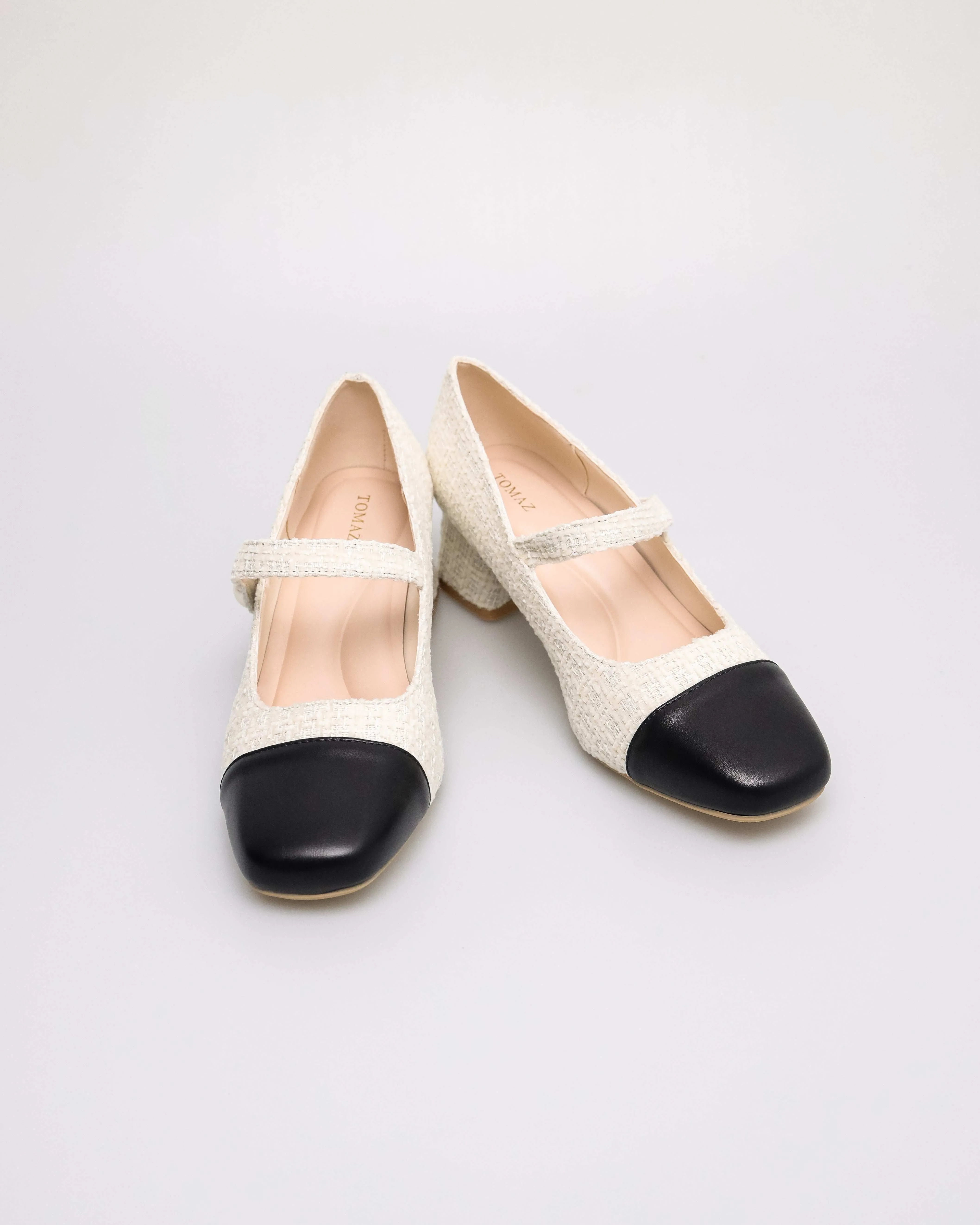 Tomaz YX230 Ladies Elegant Pearl-Button Mary Jane Block Heel