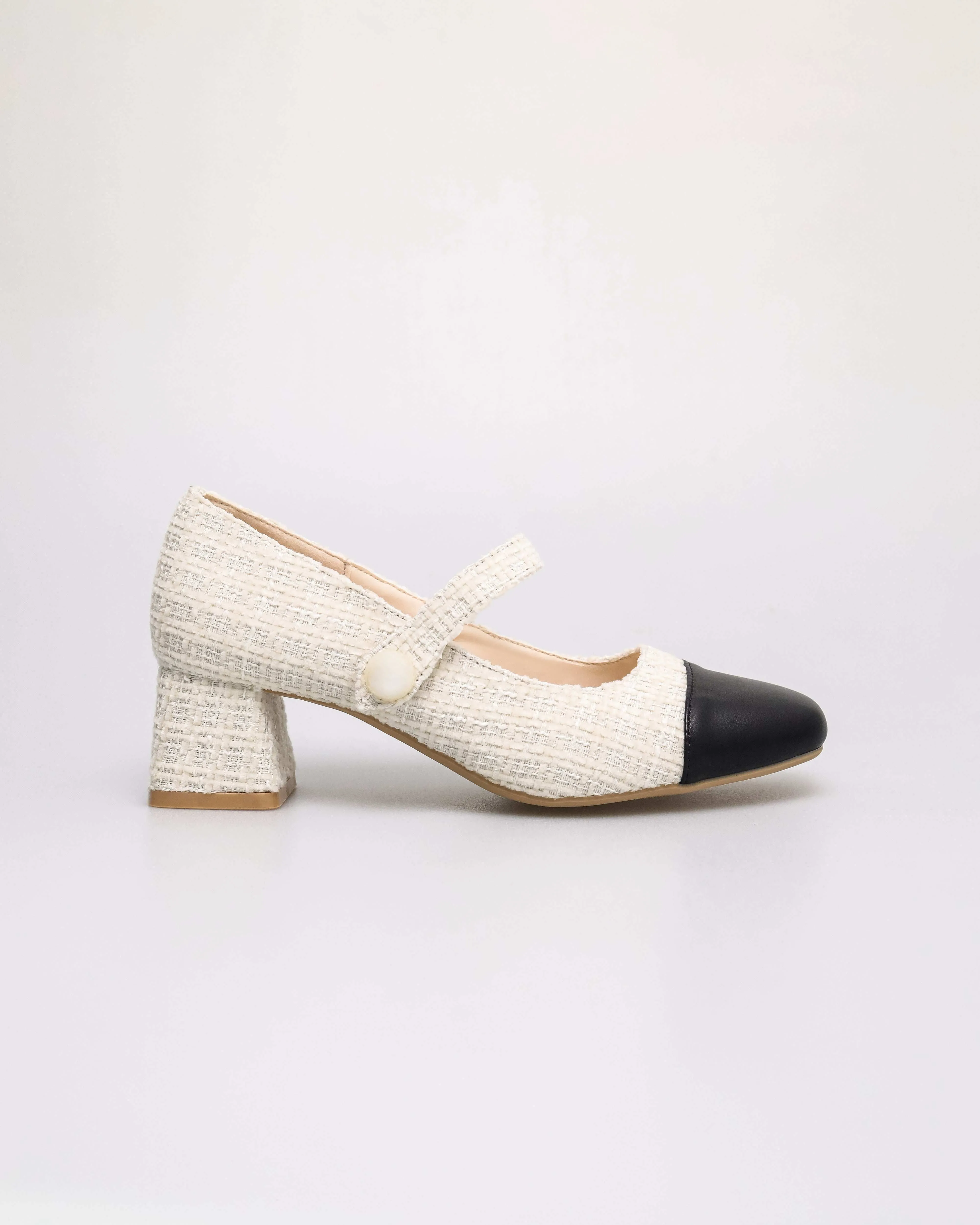 Tomaz YX230 Ladies Elegant Pearl-Button Mary Jane Block Heel