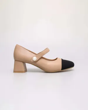 Tomaz YX230 Ladies Elegant Pearl-Button Mary Jane Block Heel