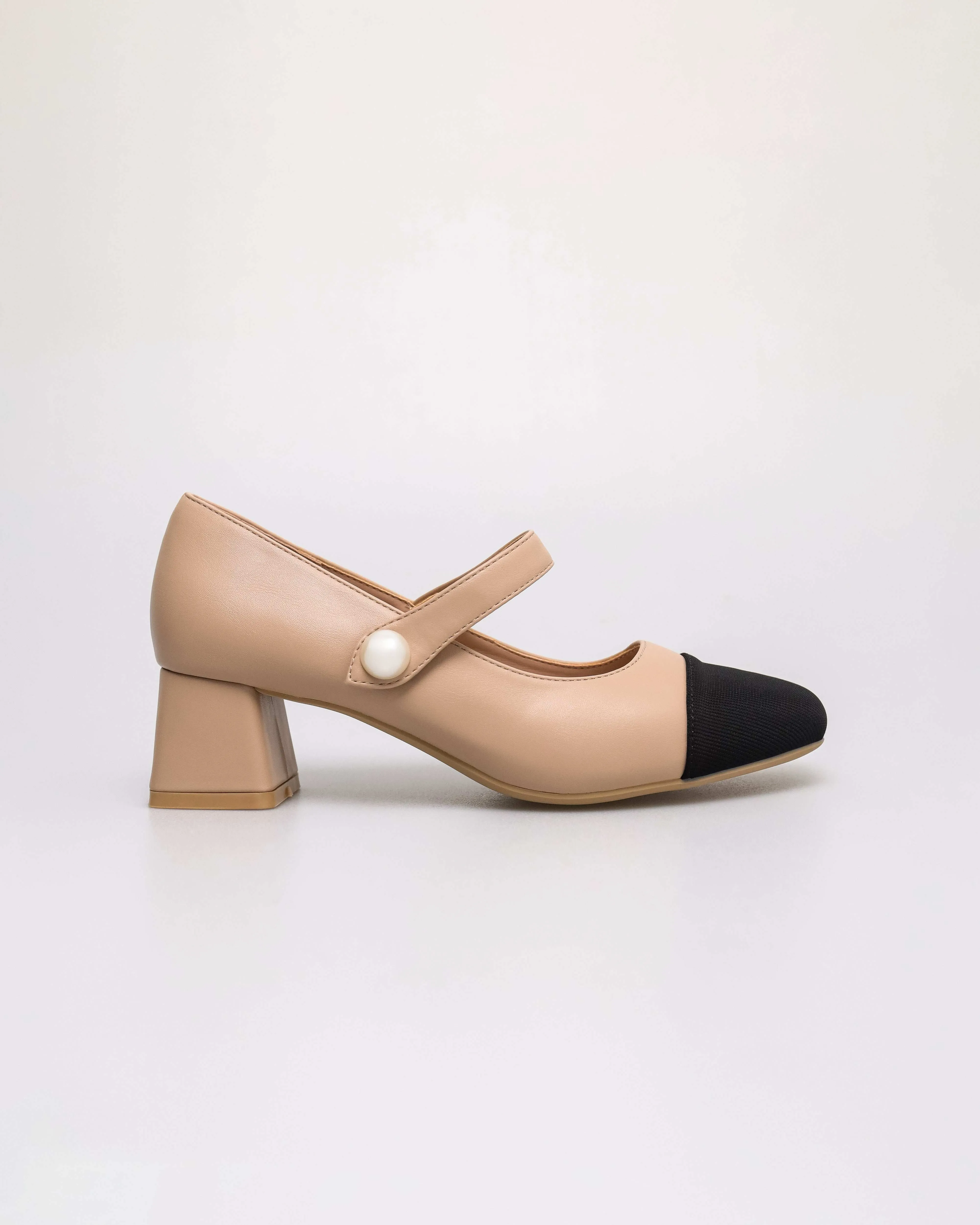Tomaz YX230 Ladies Elegant Pearl-Button Mary Jane Block Heel