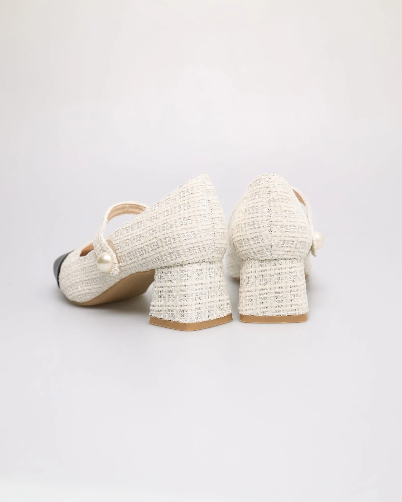 Tomaz YX230 Ladies Elegant Pearl-Button Mary Jane Block Heel