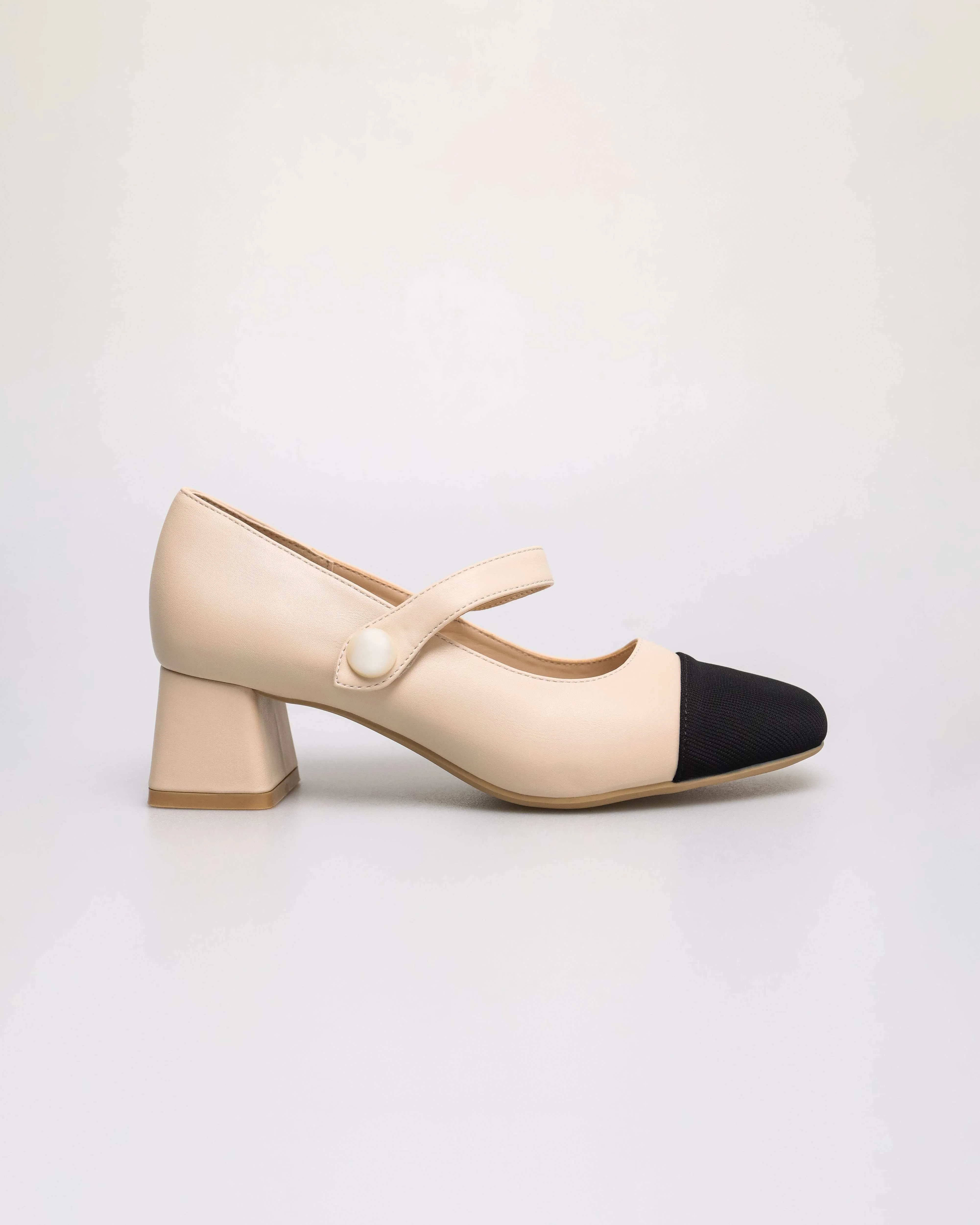 Tomaz YX230 Ladies Elegant Pearl-Button Mary Jane Block Heel