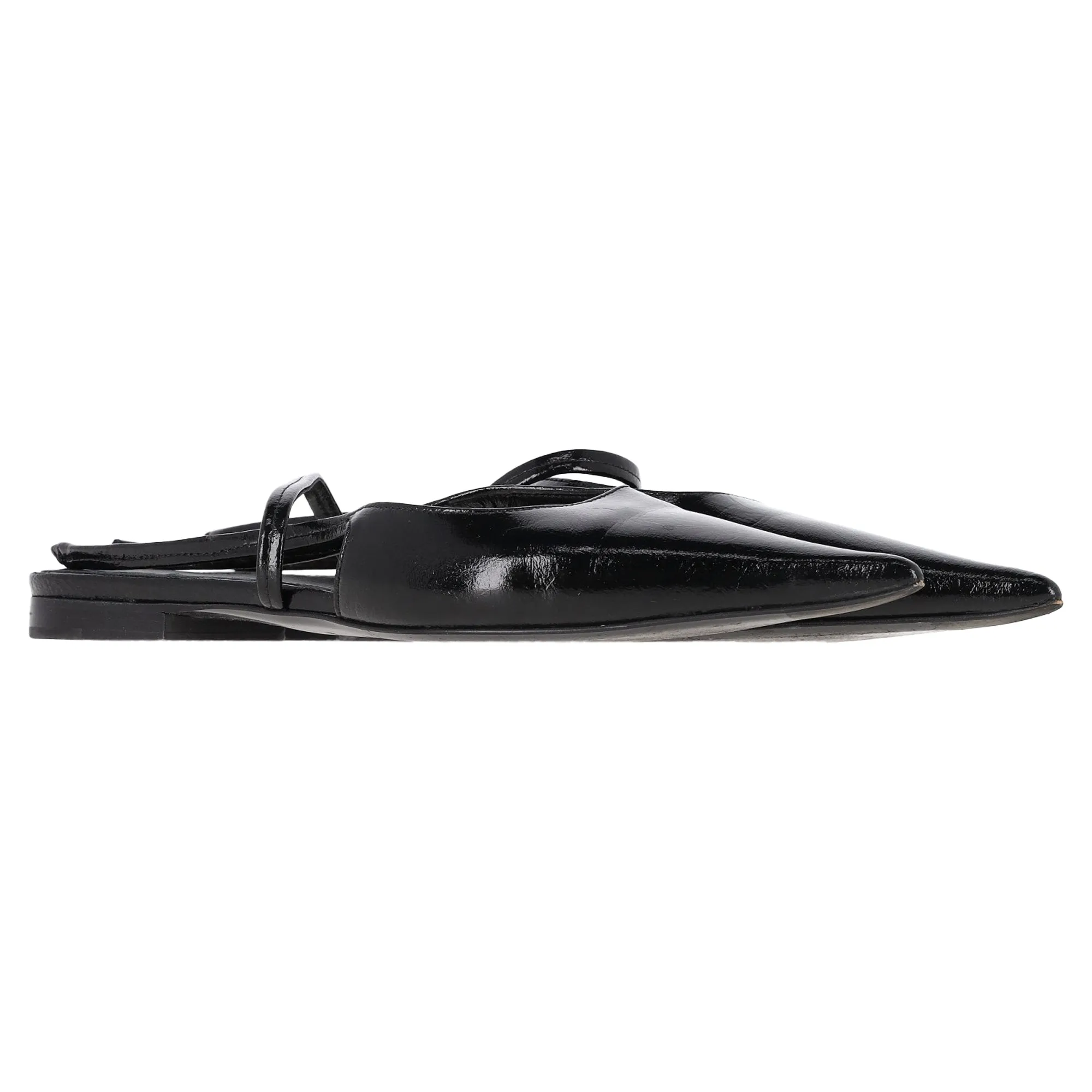 Totme Pointed Slingback Ballet Flats in Black Patent Calf Leather