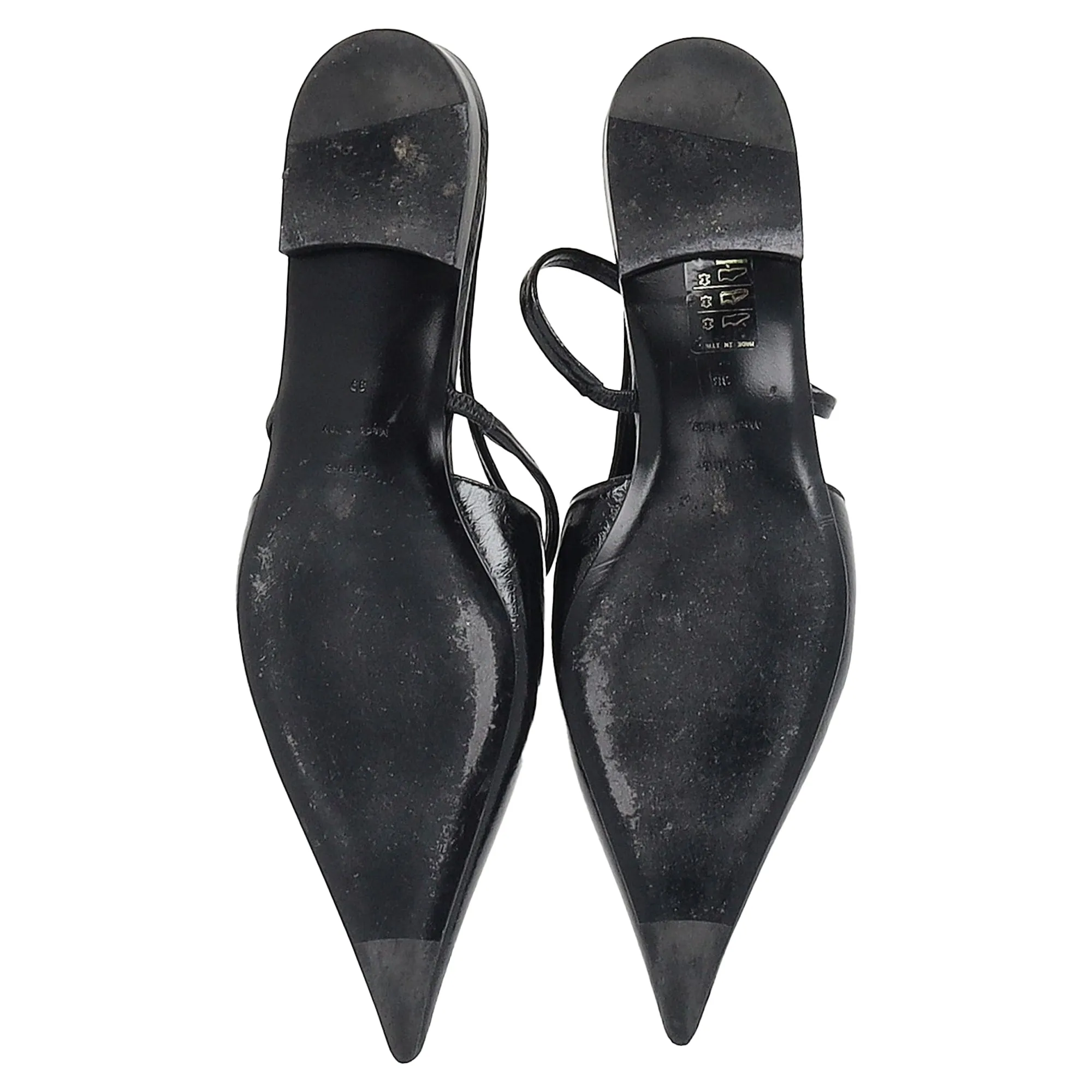 Totme Pointed Slingback Ballet Flats in Black Patent Calf Leather