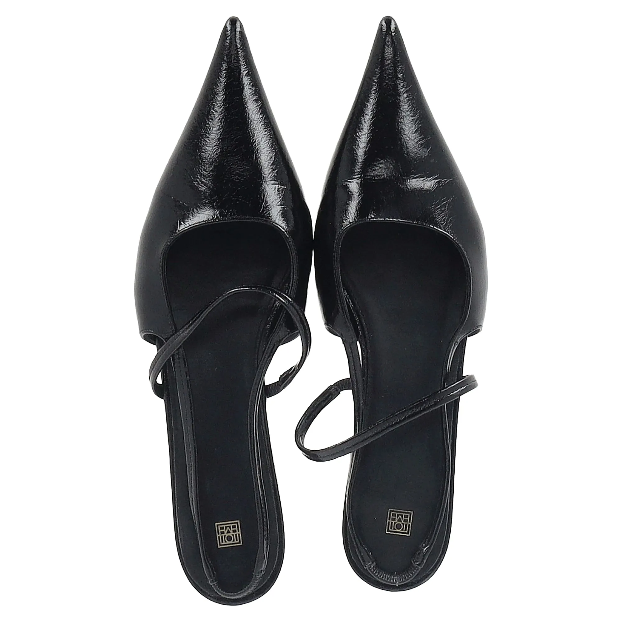 Totme Pointed Slingback Ballet Flats in Black Patent Calf Leather