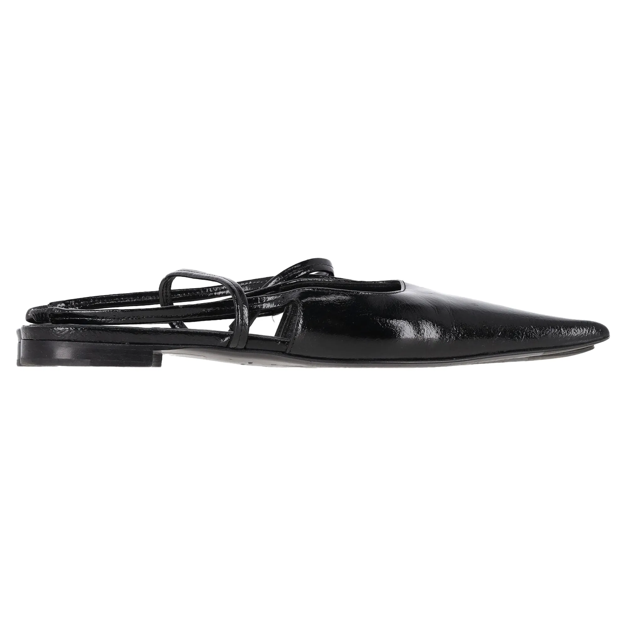 Totme Pointed Slingback Ballet Flats in Black Patent Calf Leather