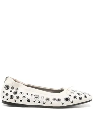 Women's Amy Eyelet Zip Ballet Flat Shoes In Butter