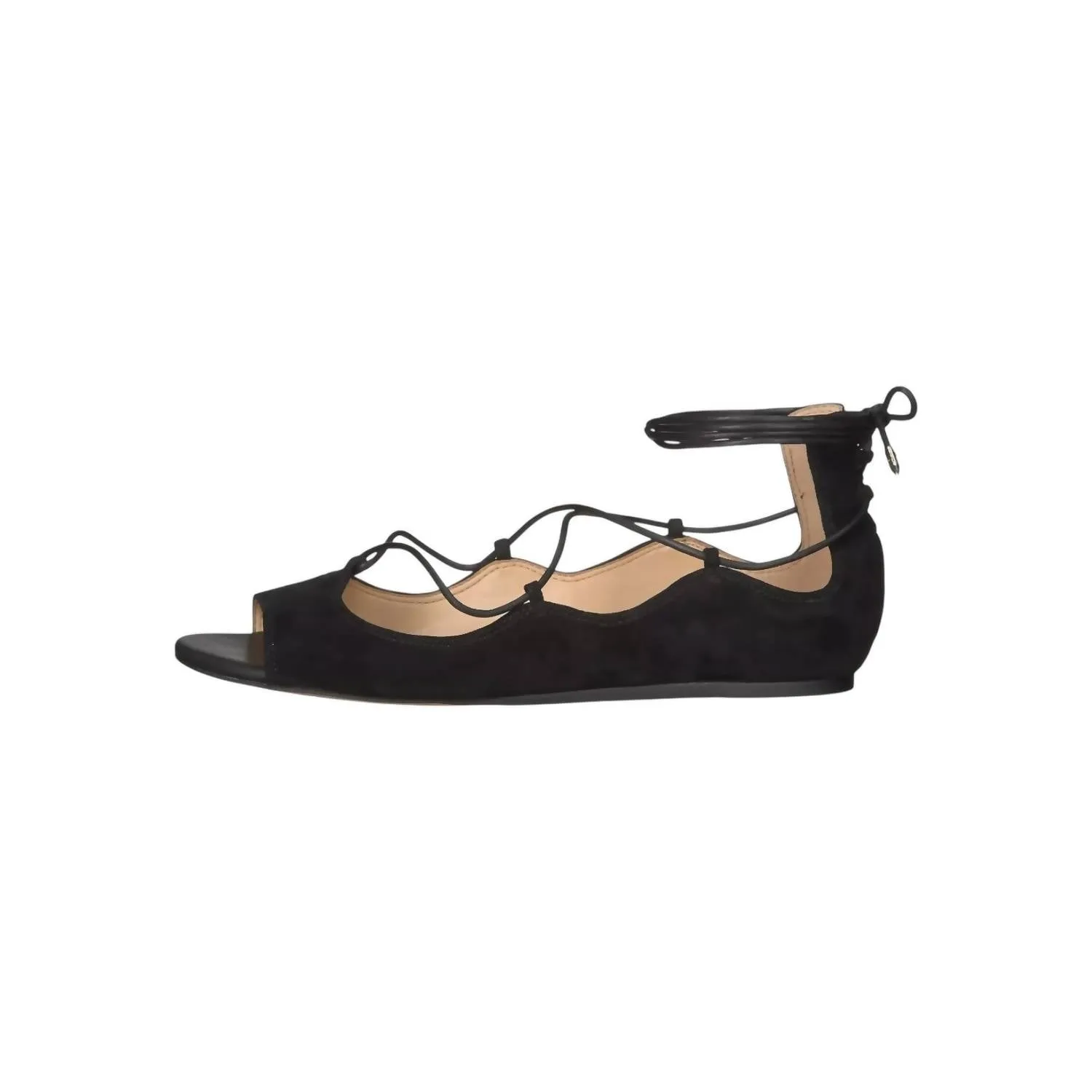 Women's Barbara Lace Up Suede Flats Sandals In Black Suede