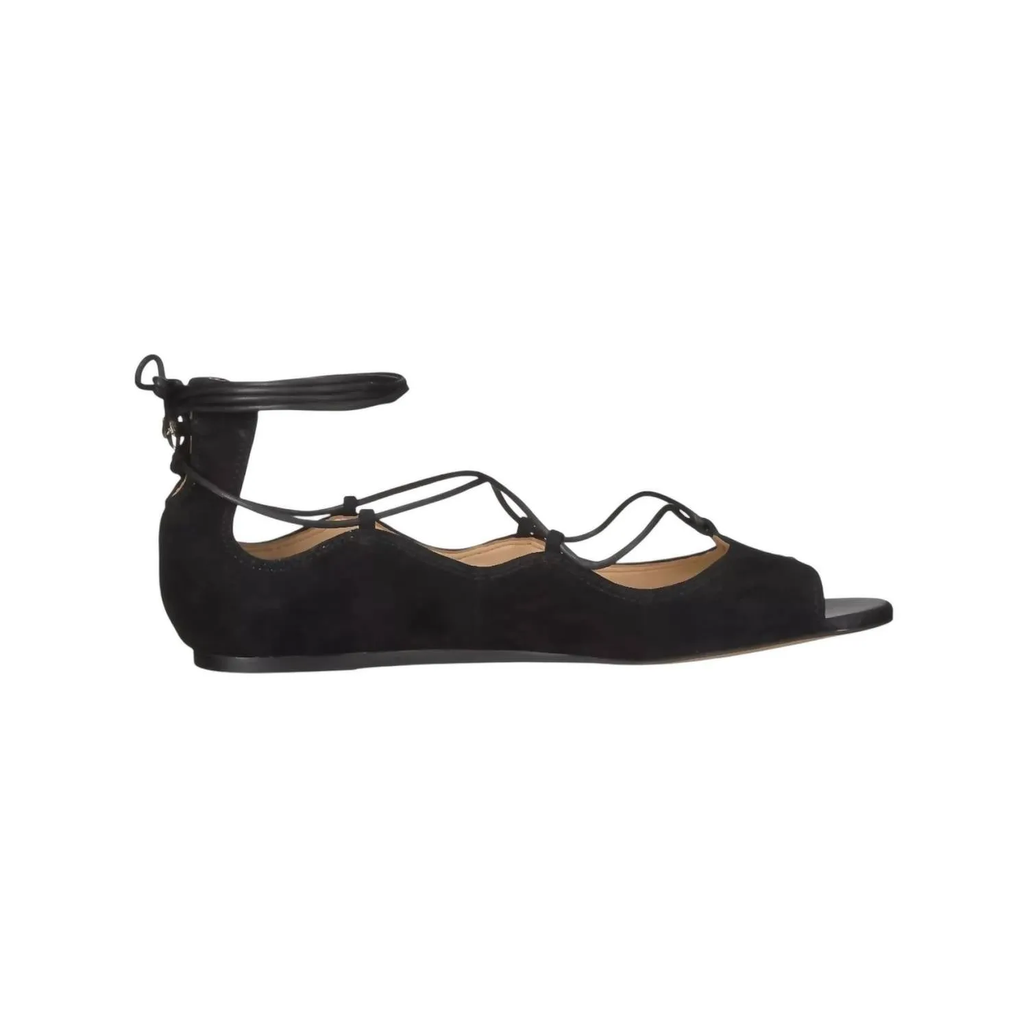 Women's Barbara Lace Up Suede Flats Sandals In Black Suede