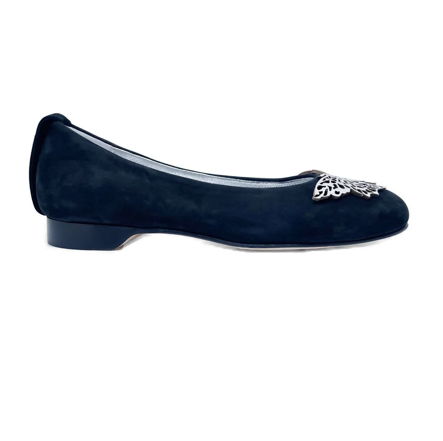 Women's Butterfly Flats In Black/silver Suede