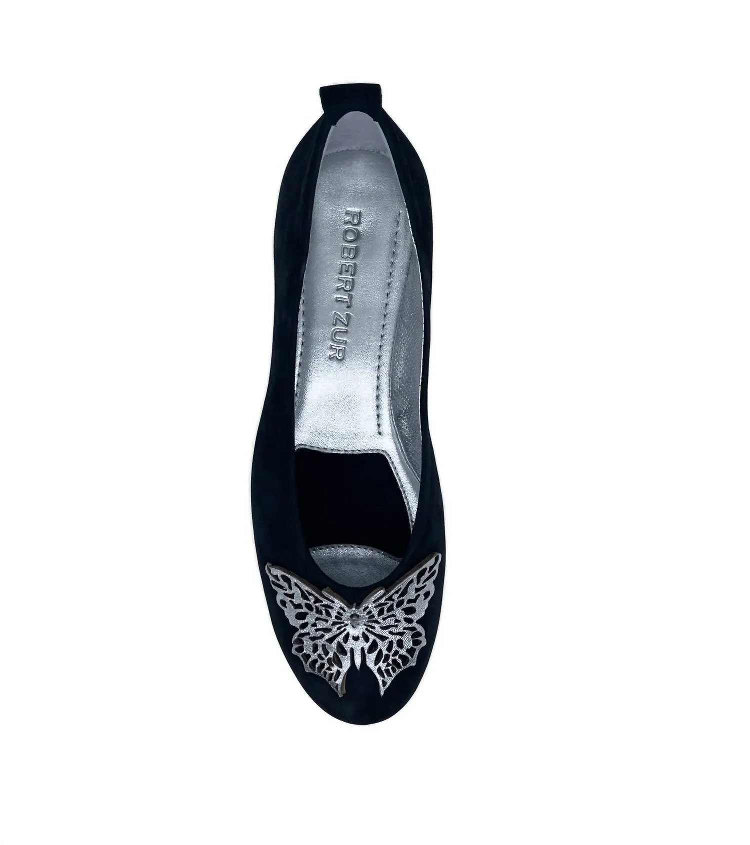 Women's Butterfly Flats In Black/silver Suede