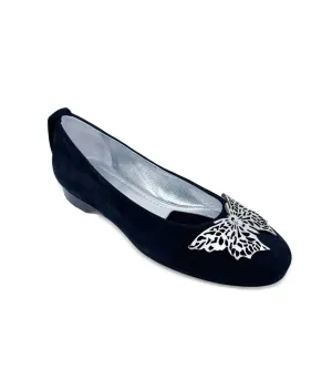 Women's Butterfly Flats In Black/silver Suede