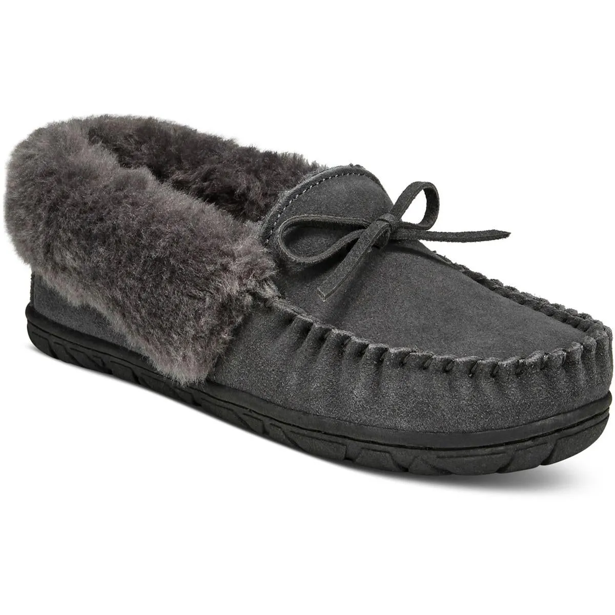 Womens Faux Fur Lined Suede Moccasins