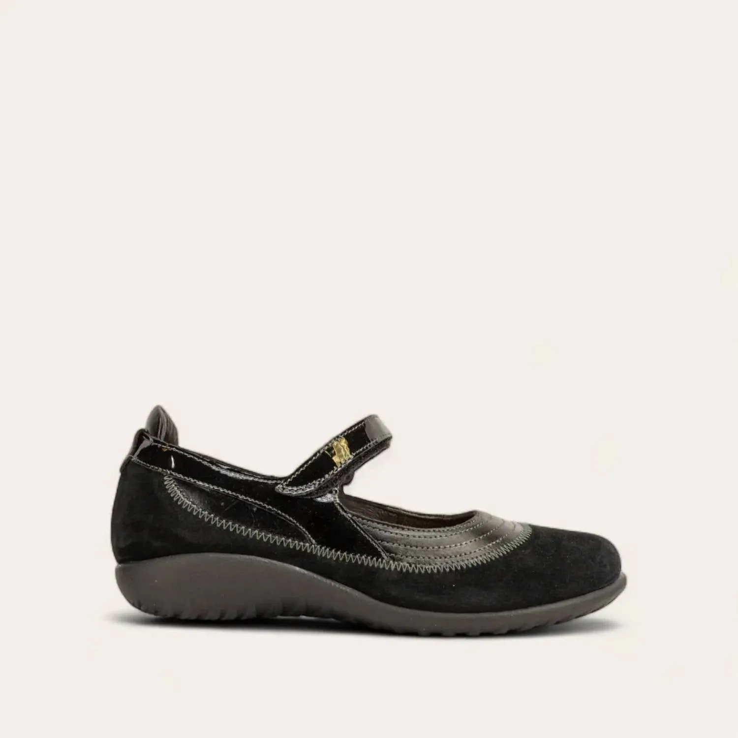 Women's Kirei Mary Jane Shoes - Medium In Black Madras/black Suede/black Patent