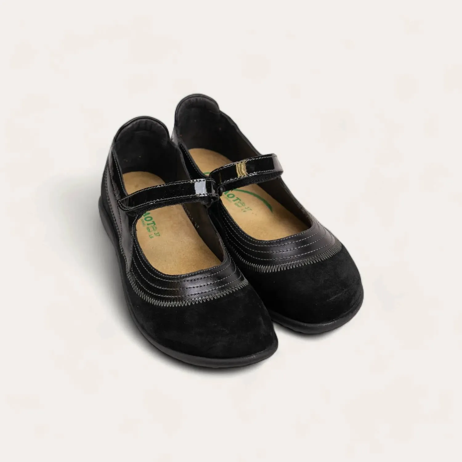 Women's Kirei Mary Jane Shoes - Medium In Black Madras/black Suede/black Patent