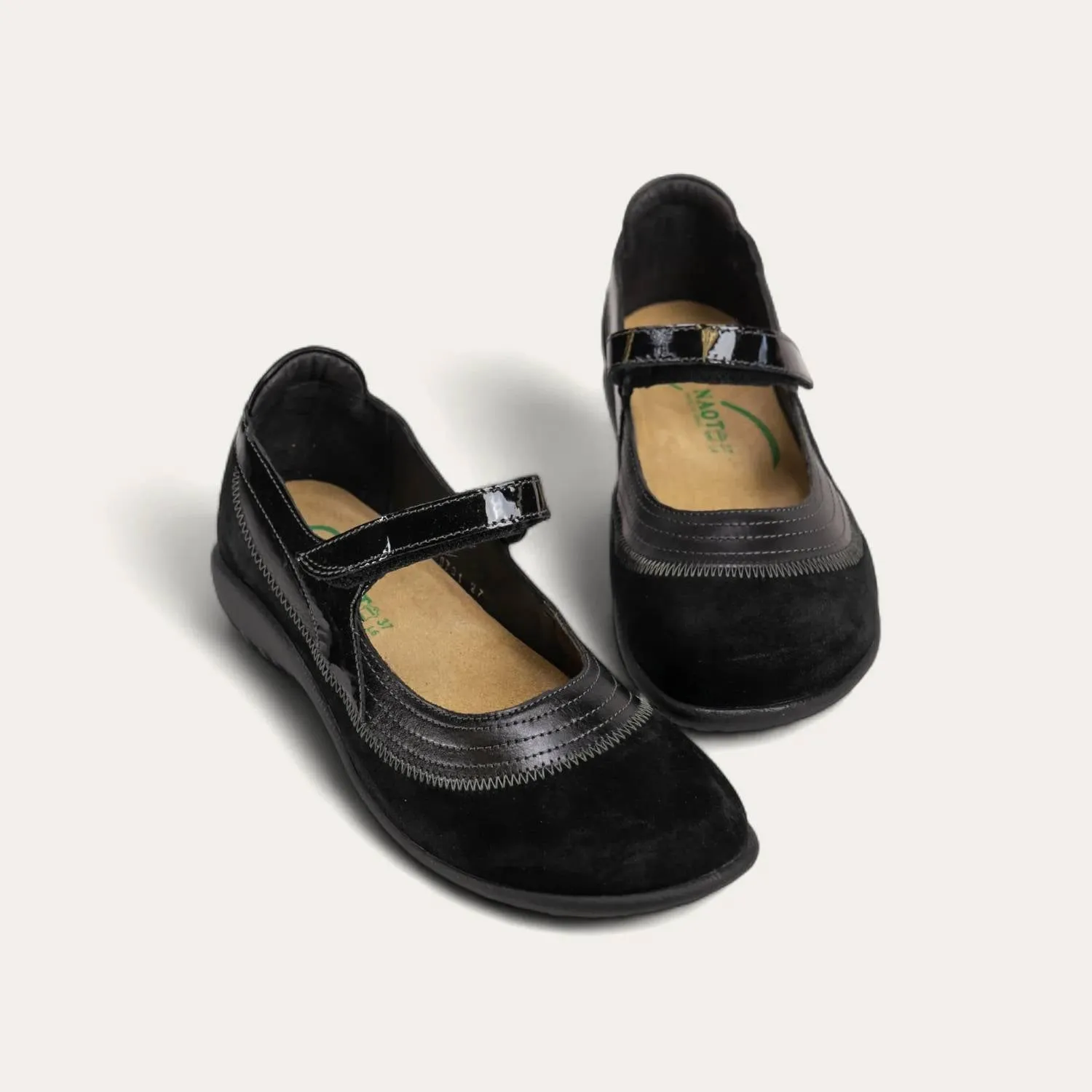 Women's Kirei Mary Jane Shoes - Medium In Black Madras/black Suede/black Patent