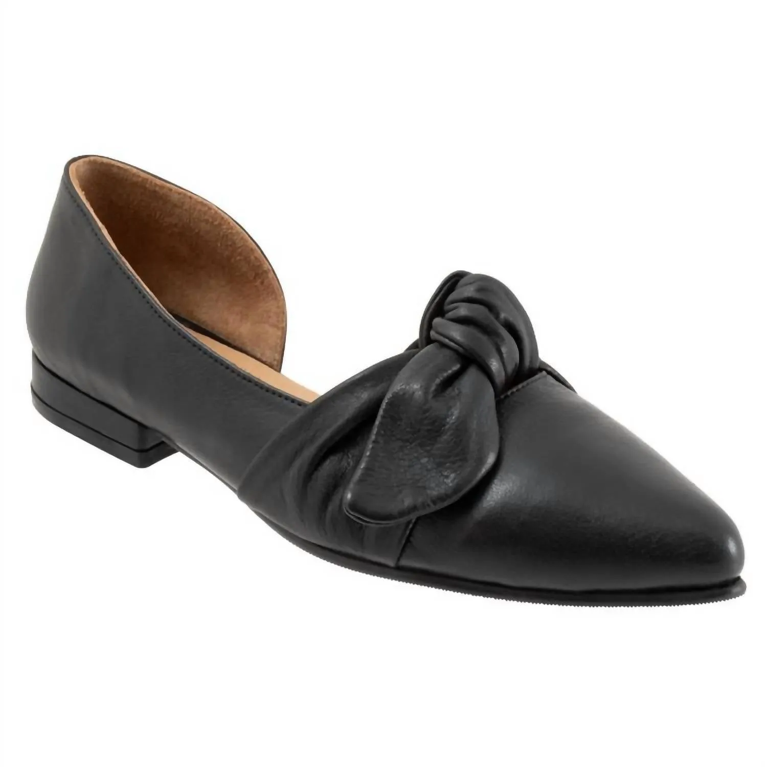 Women's Smooth Leather Flat Shoes In Black