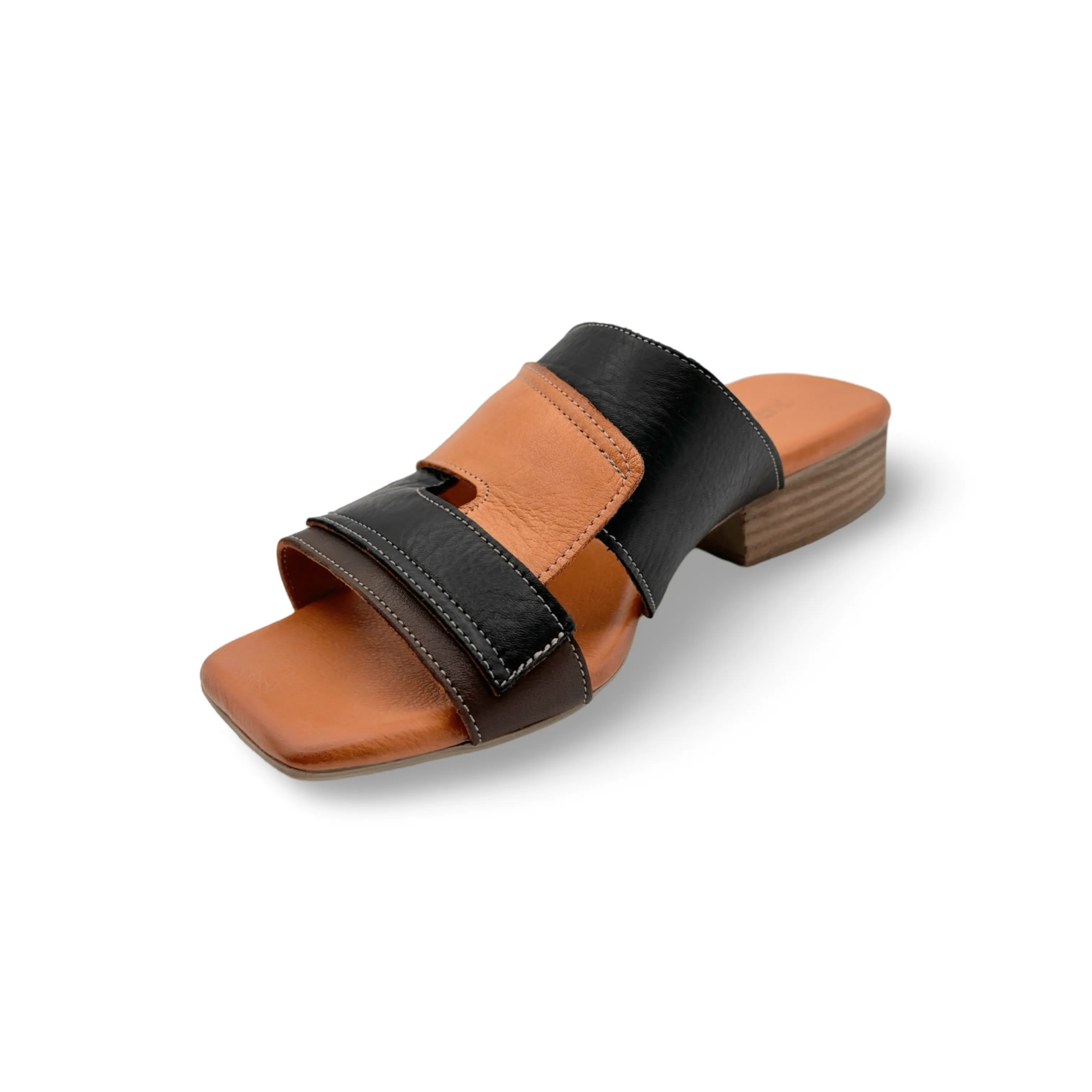 Xilo Black/Tan Leather Slide